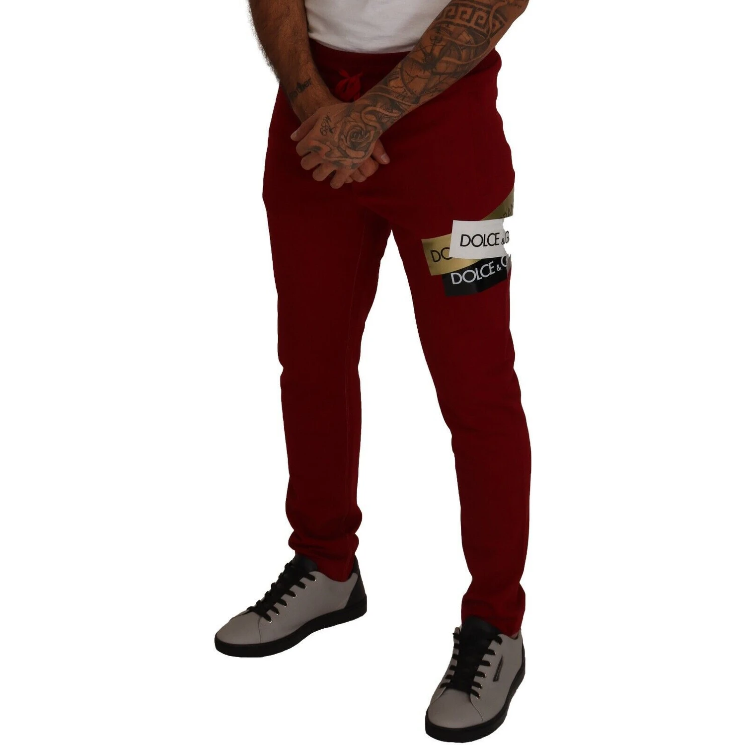 Red Cotton Logo Patch Sweatpants Jogging Pants