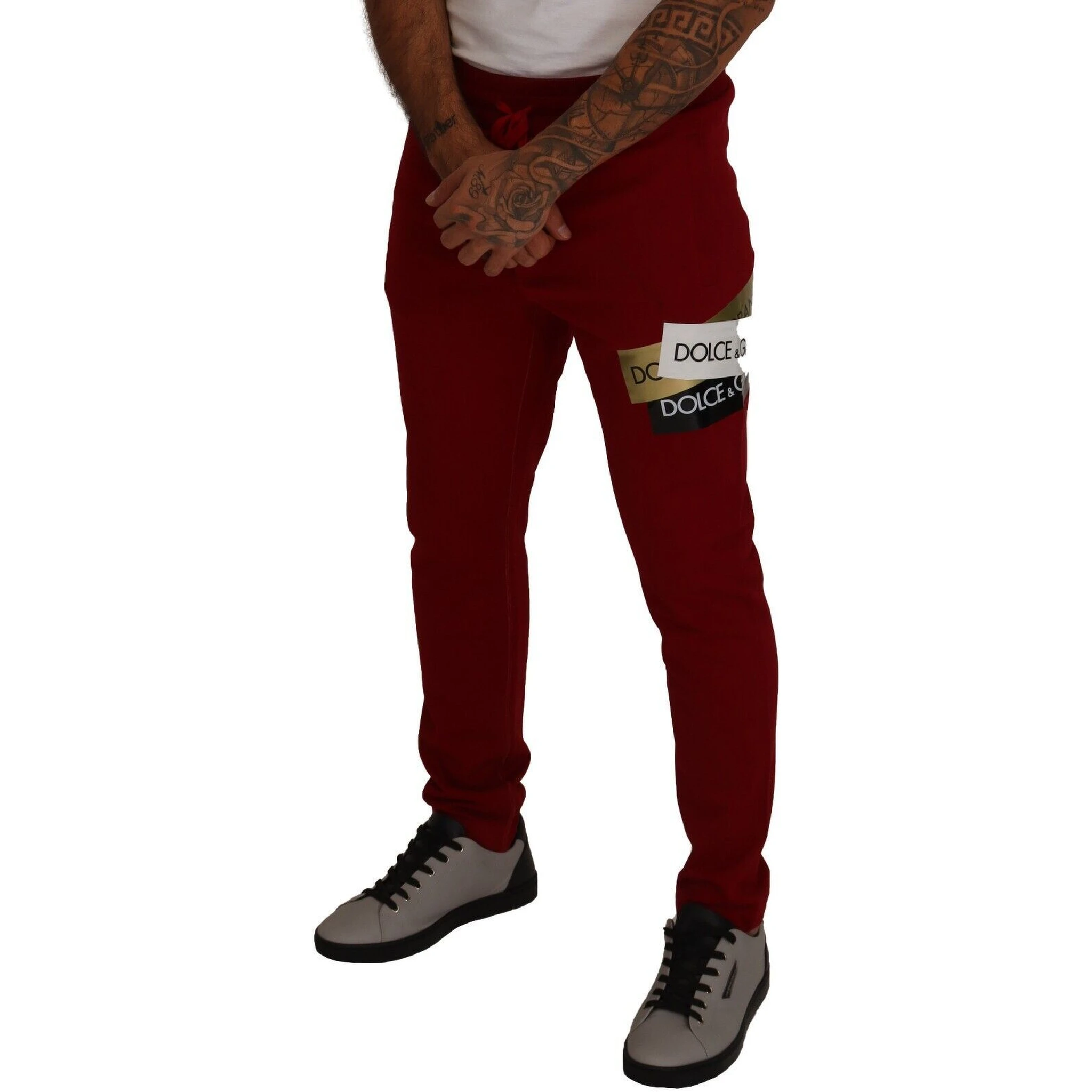 Red Cotton Logo Patch Sweatpants Jogging Pants