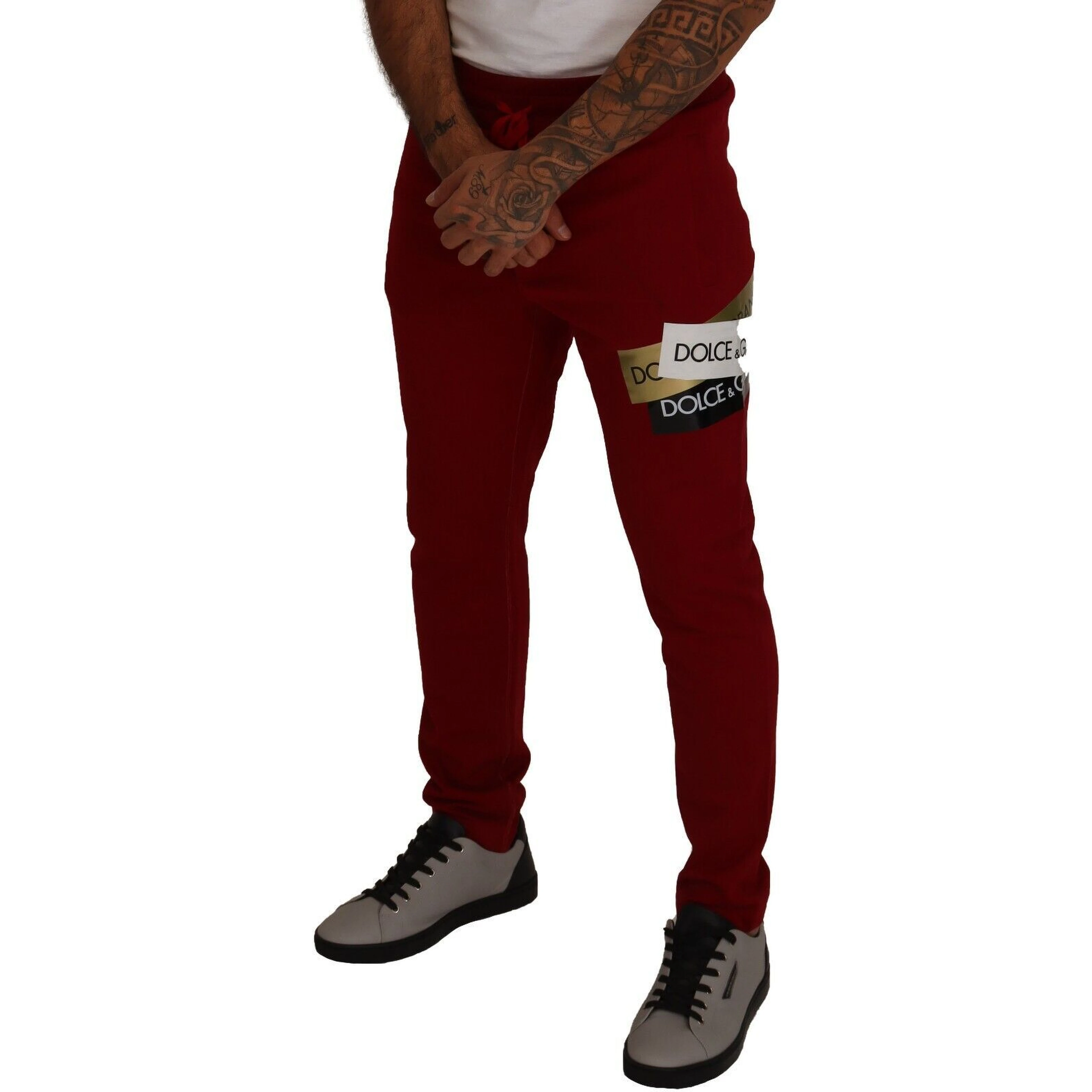Red Cotton Logo Patch Sweatpants Jogging Pants
