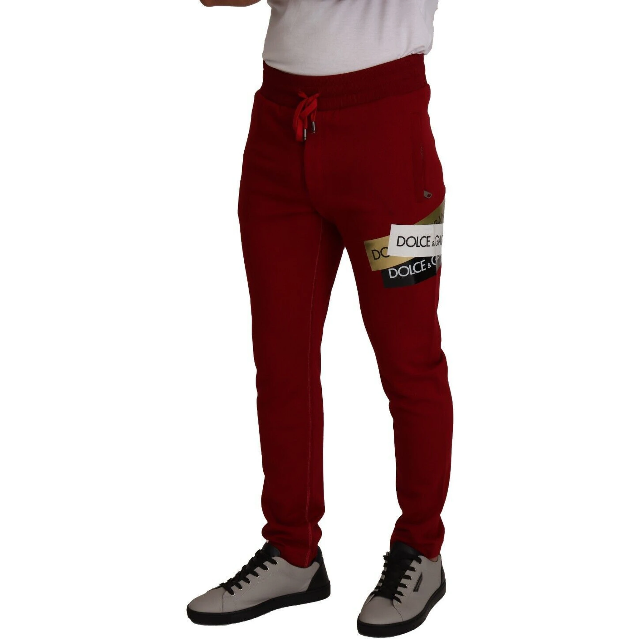 Red Cotton Logo Patch Sweatpants Jogging Pants