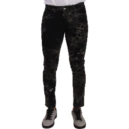 Black Patterned Skinny Slim Fit Jeans