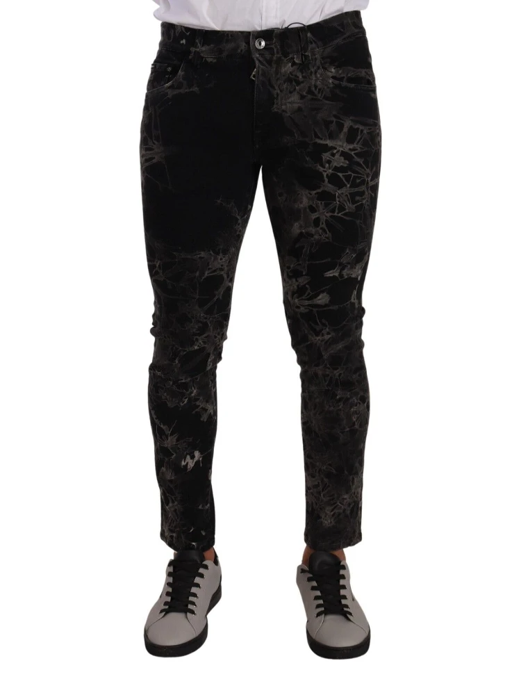 Black Patterned Skinny Slim Fit Jeans