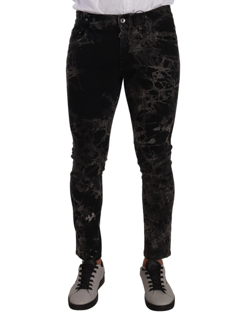 Black Patterned Skinny Slim Fit Jeans