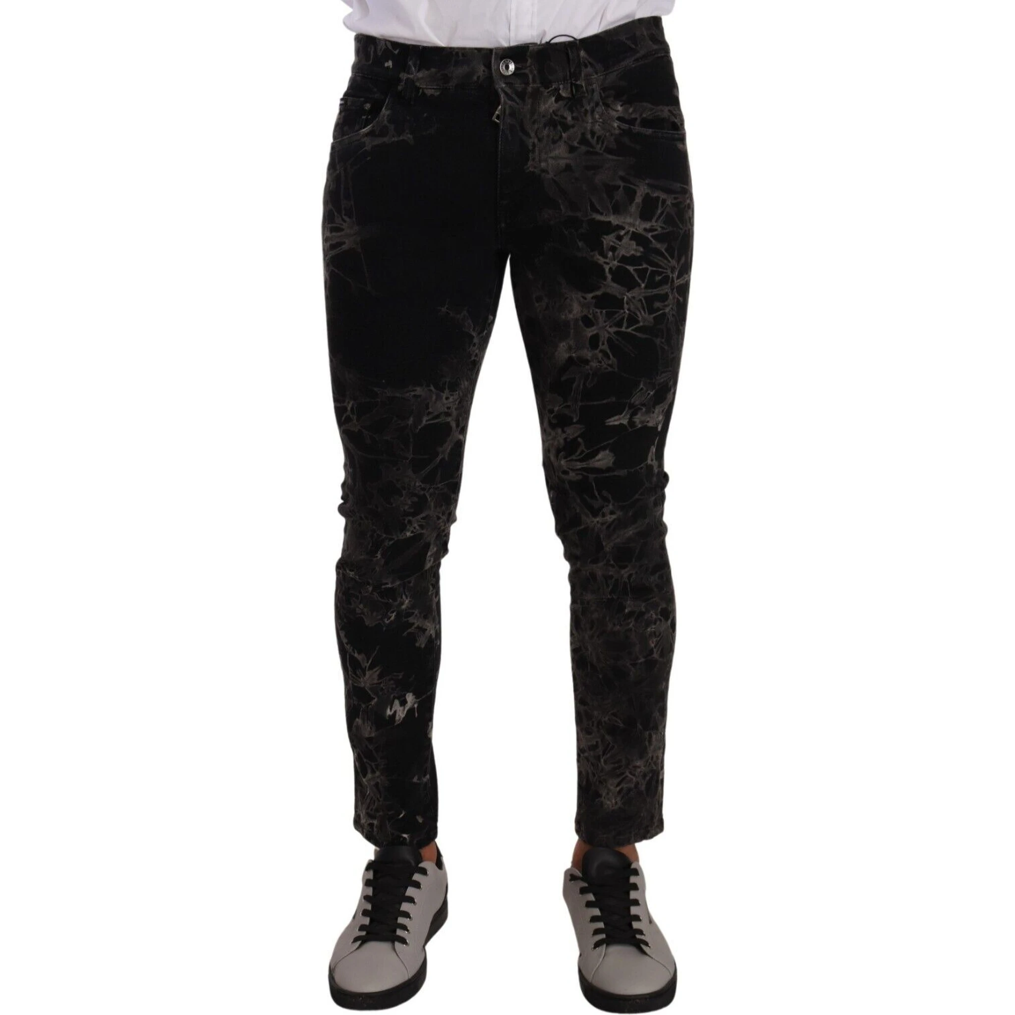 Black Patterned Skinny Slim Fit Jeans