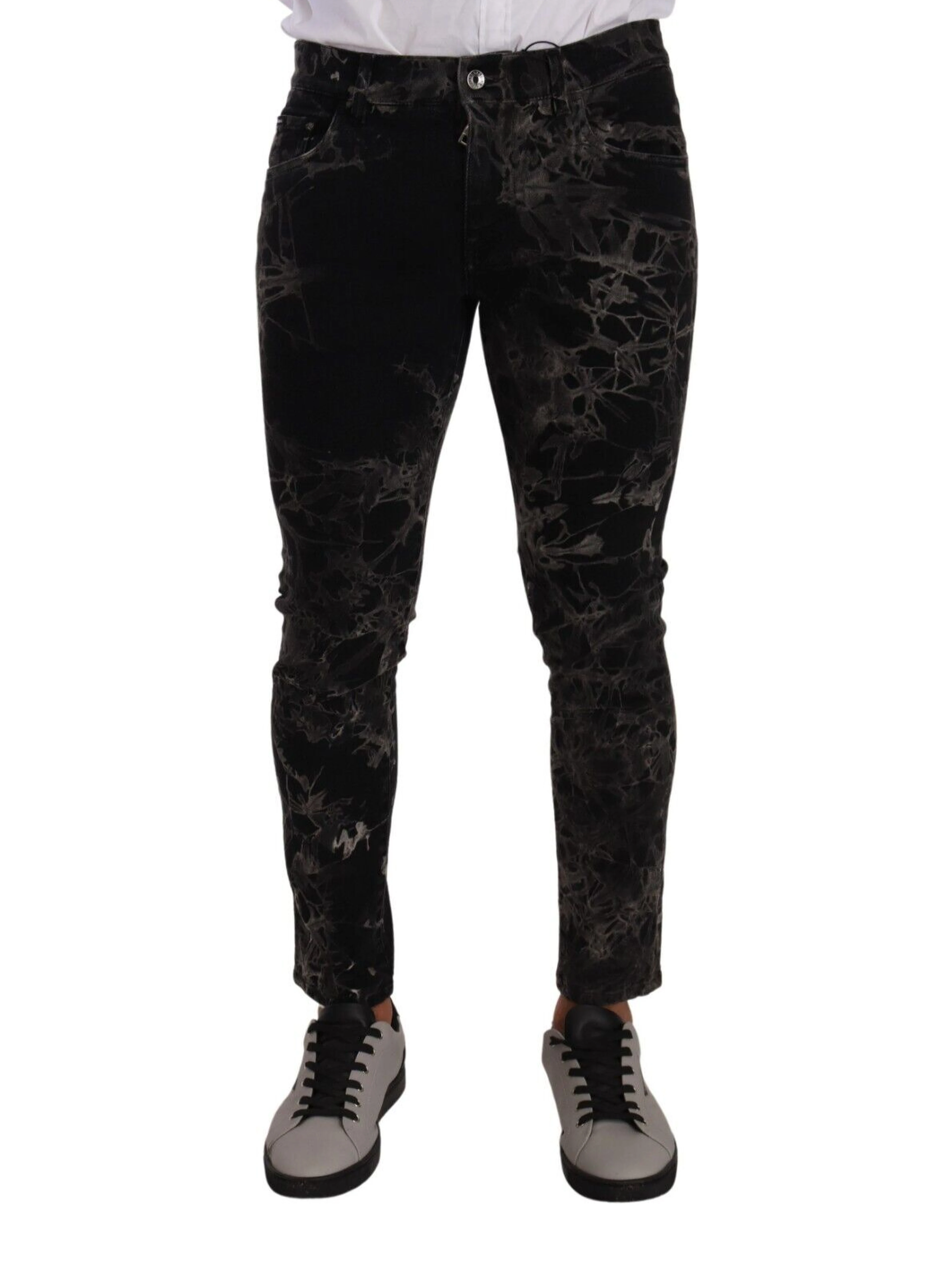 Black Patterned Skinny Slim Fit Jeans