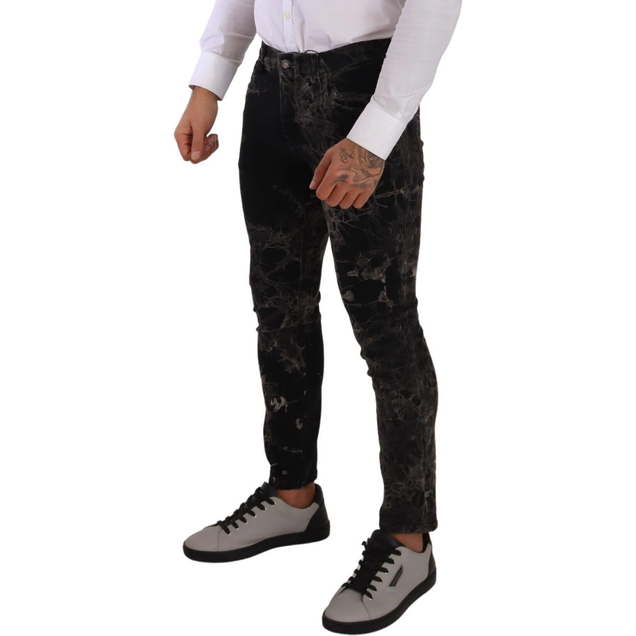 Black Patterned Skinny Slim Fit Jeans