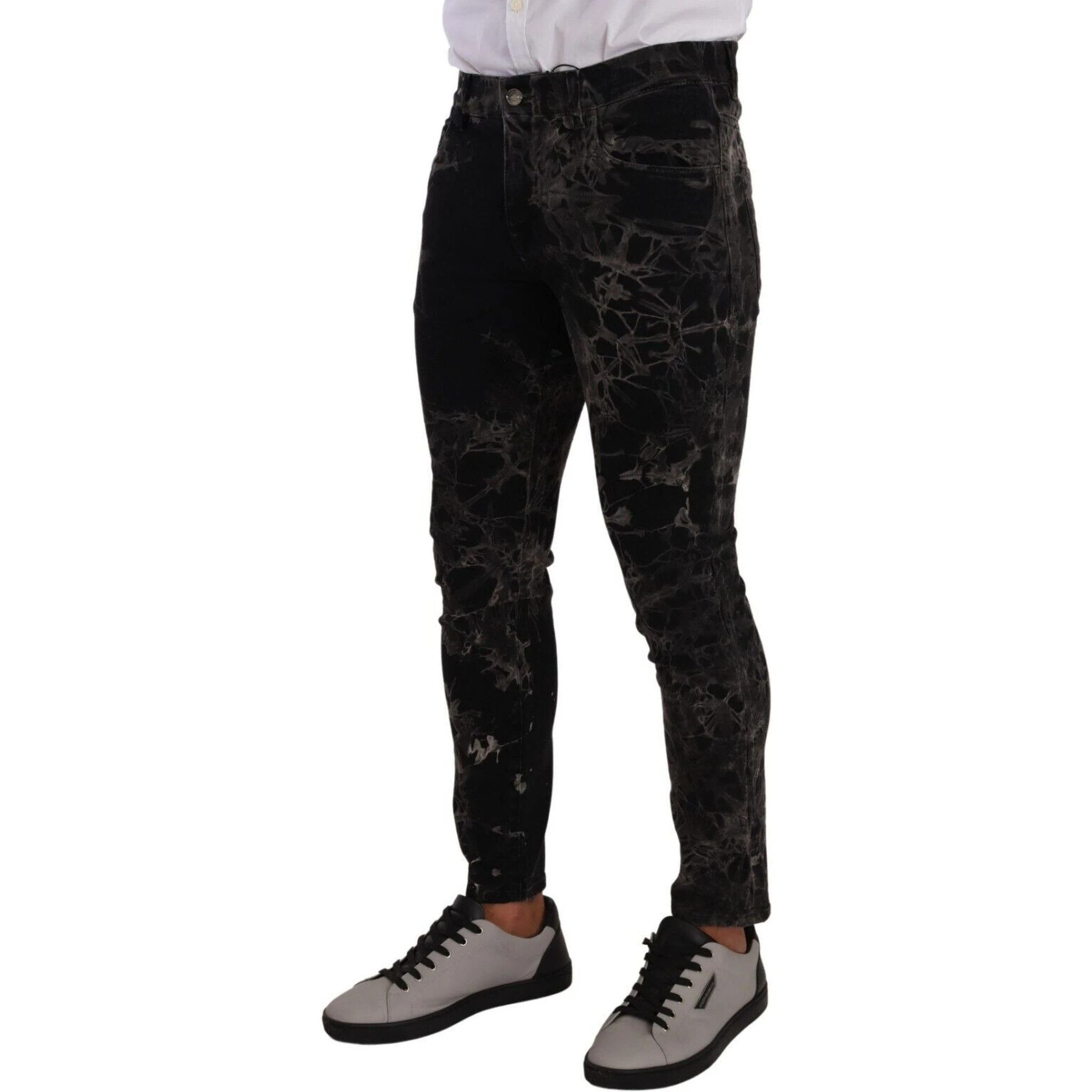 Black Patterned Skinny Slim Fit Jeans