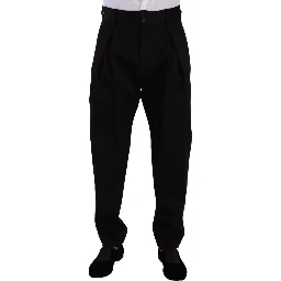 Black Cotton High Waist Men Trouser Dress Pants