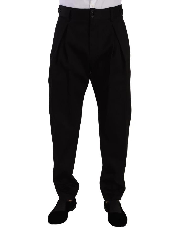 Black Cotton High Waist Men Trouser Dress Pants