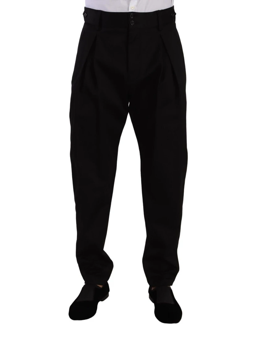 Black Cotton High Waist Men Trouser Dress Pants