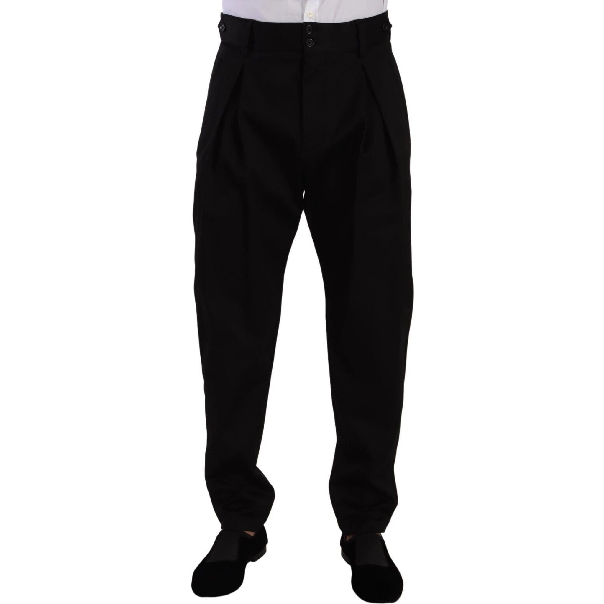Black Cotton High Waist Men Trouser Dress Pants