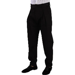 Black Cotton High Waist Men Trouser Dress Pants