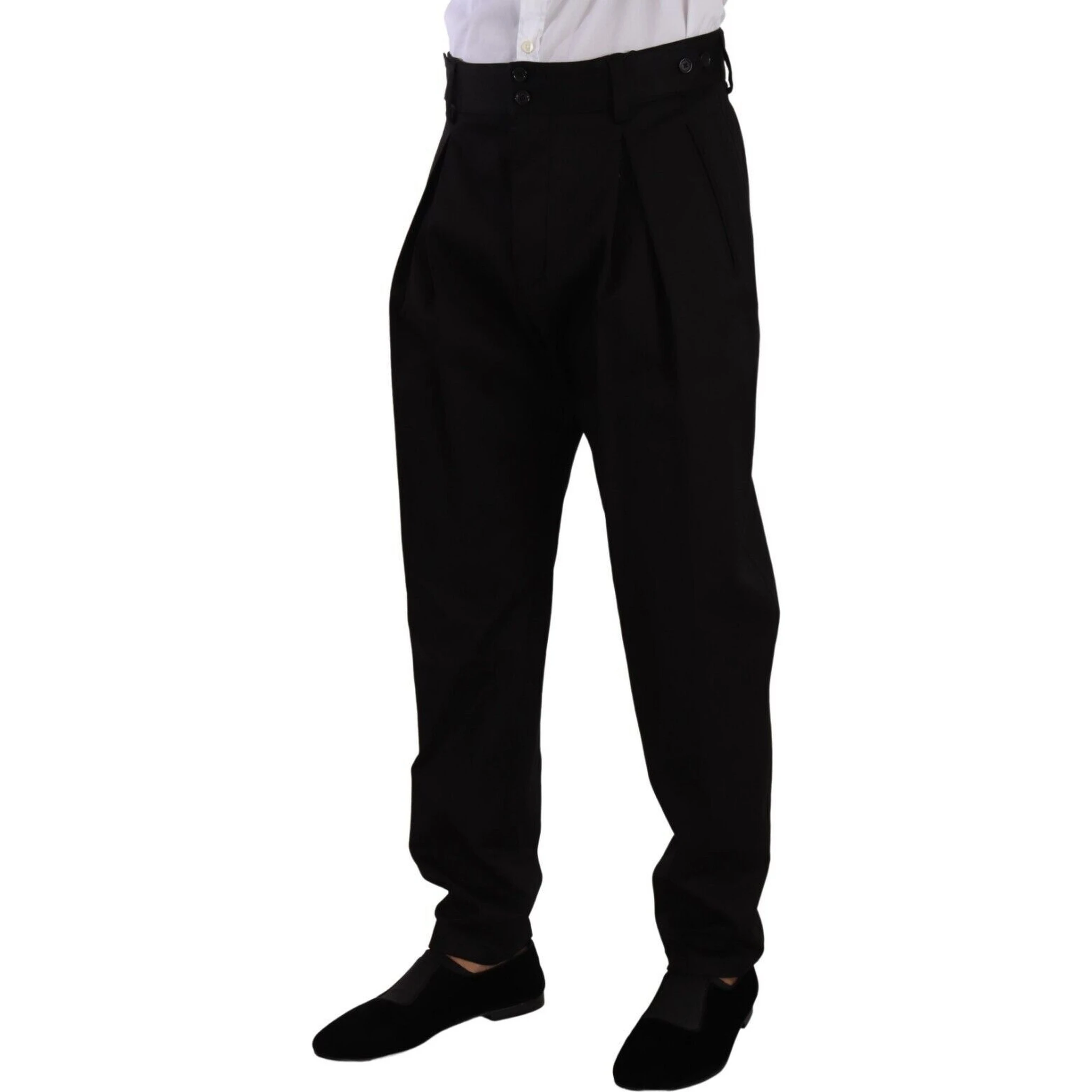 Black Cotton High Waist Men Trouser Dress Pants