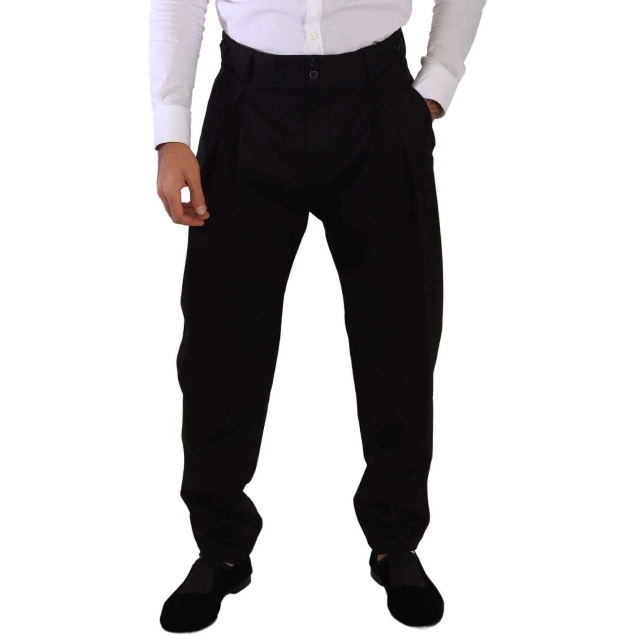 Black Cotton High Waist Men Trouser Dress Pants