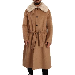 Beige Camel Skin Cashmere Shearling Overcoat Jacket