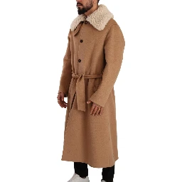 Beige Camel Skin Cashmere Shearling Overcoat Jacket