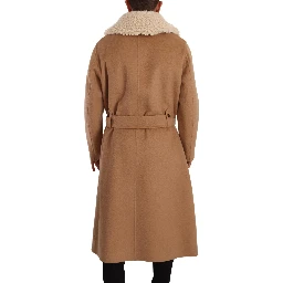 Beige Camel Skin Cashmere Shearling Overcoat Jacket