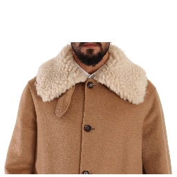 Beige Camel Skin Cashmere Shearling Overcoat Jacket