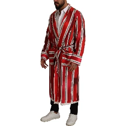 Red White Striped Silk Mens Night Gown Robe
