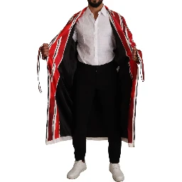 Red White Striped Silk Mens Night Gown Robe