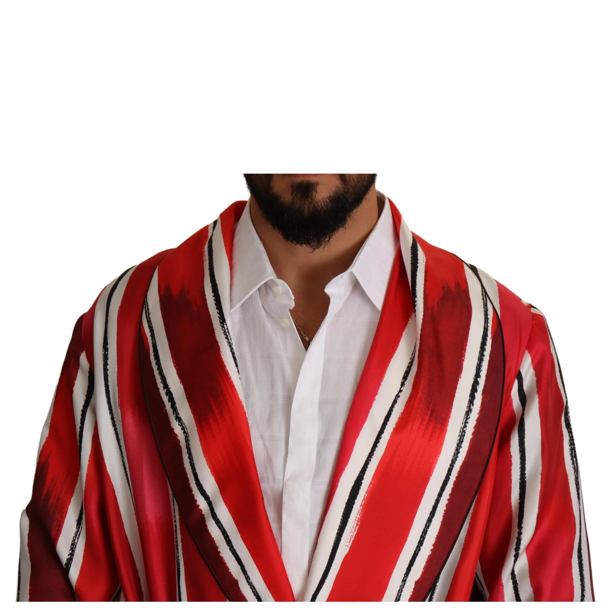 Red White Striped Silk Mens Night Gown Robe