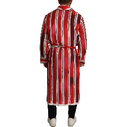 Red White Striped Silk Mens Night Gown Robe