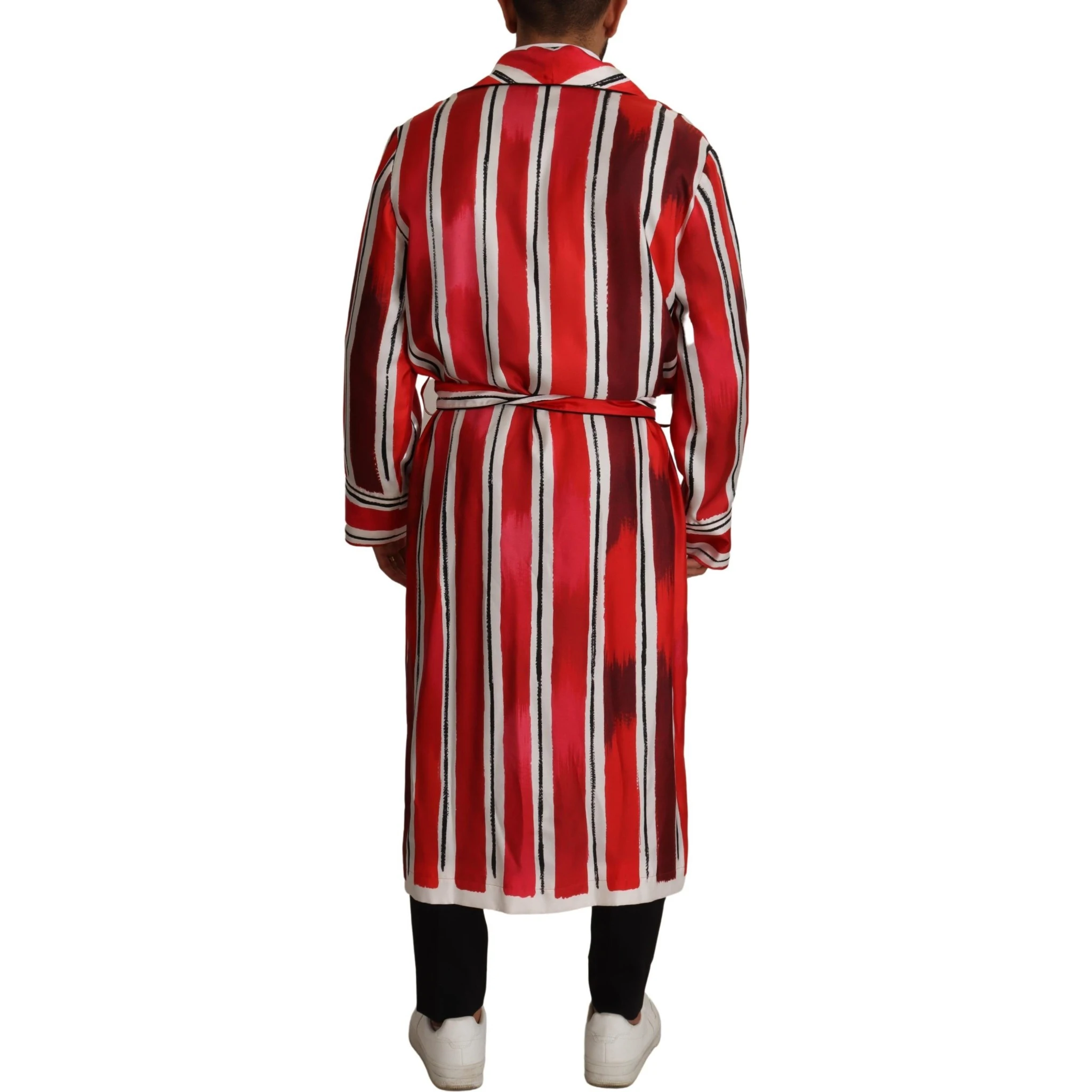 Red White Striped Silk Mens Night Gown Robe