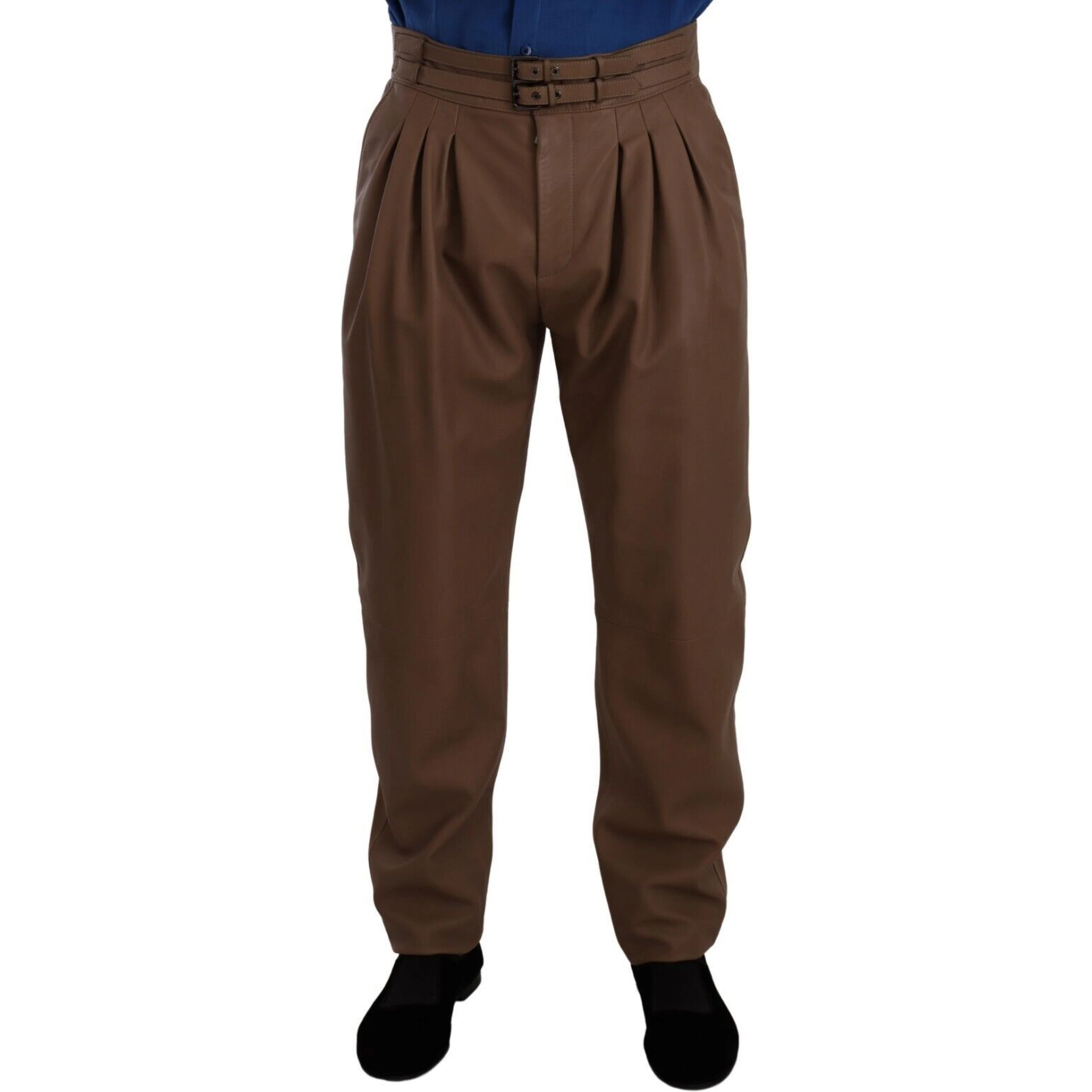 Brown Leather Tapered High Waist Pants