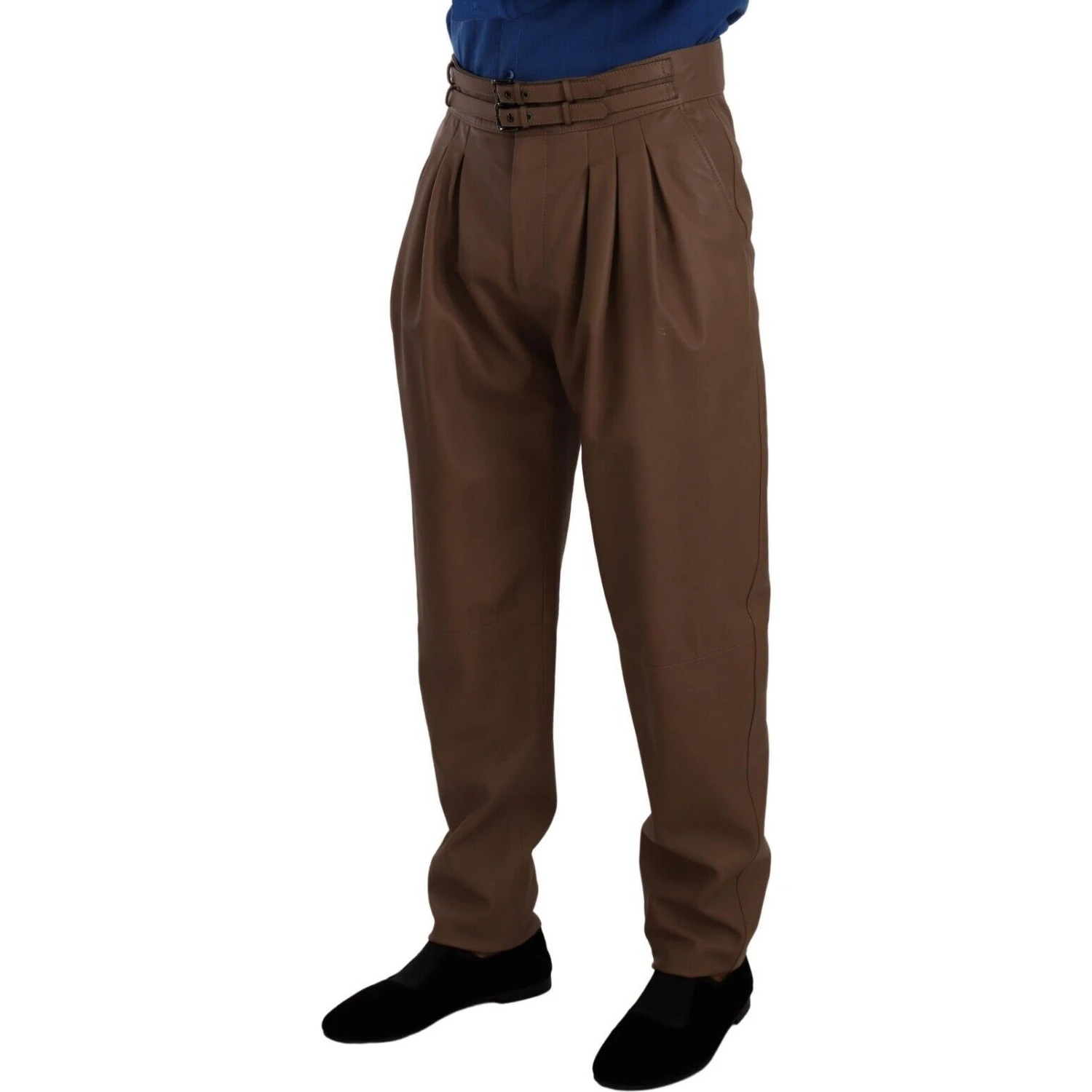 Brown Leather Tapered High Waist Pants
