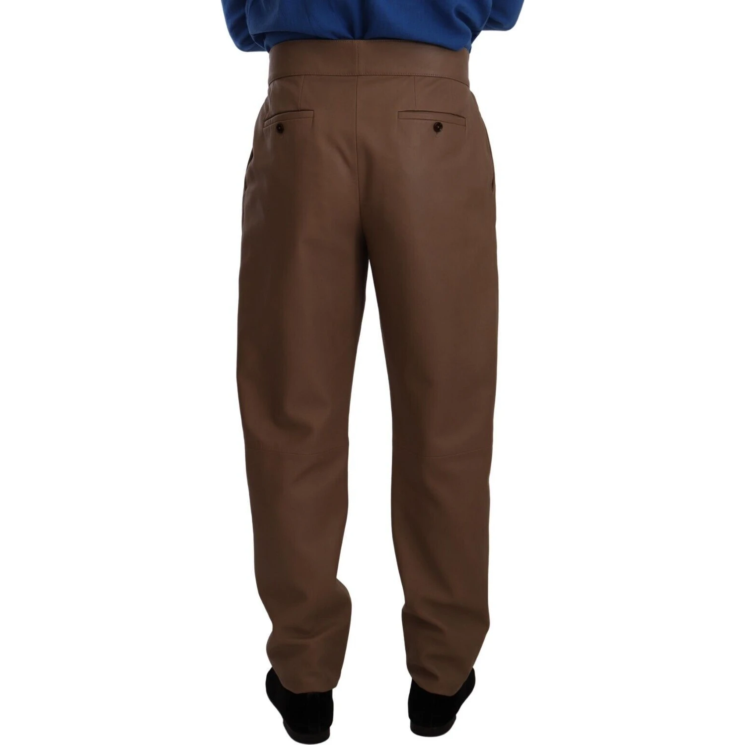 Brown Leather Tapered High Waist Pants