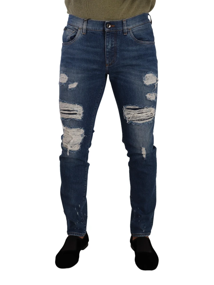 Blue Wash Cotton Stretch Slim Fit Denim Jeans
