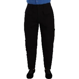 Black Cotton Stretch Tapered Cargo Pants