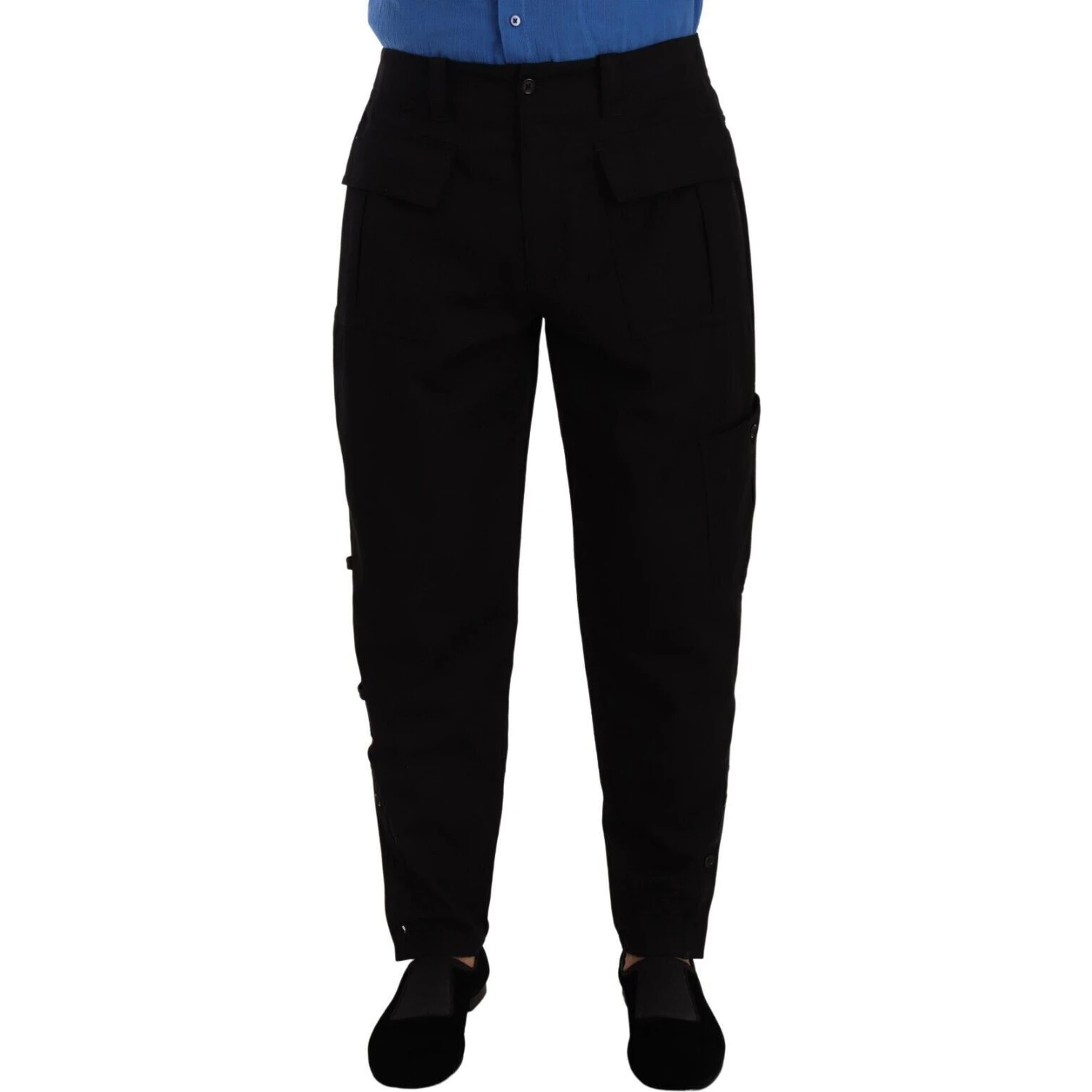 Black Cotton Stretch Tapered Cargo Pants