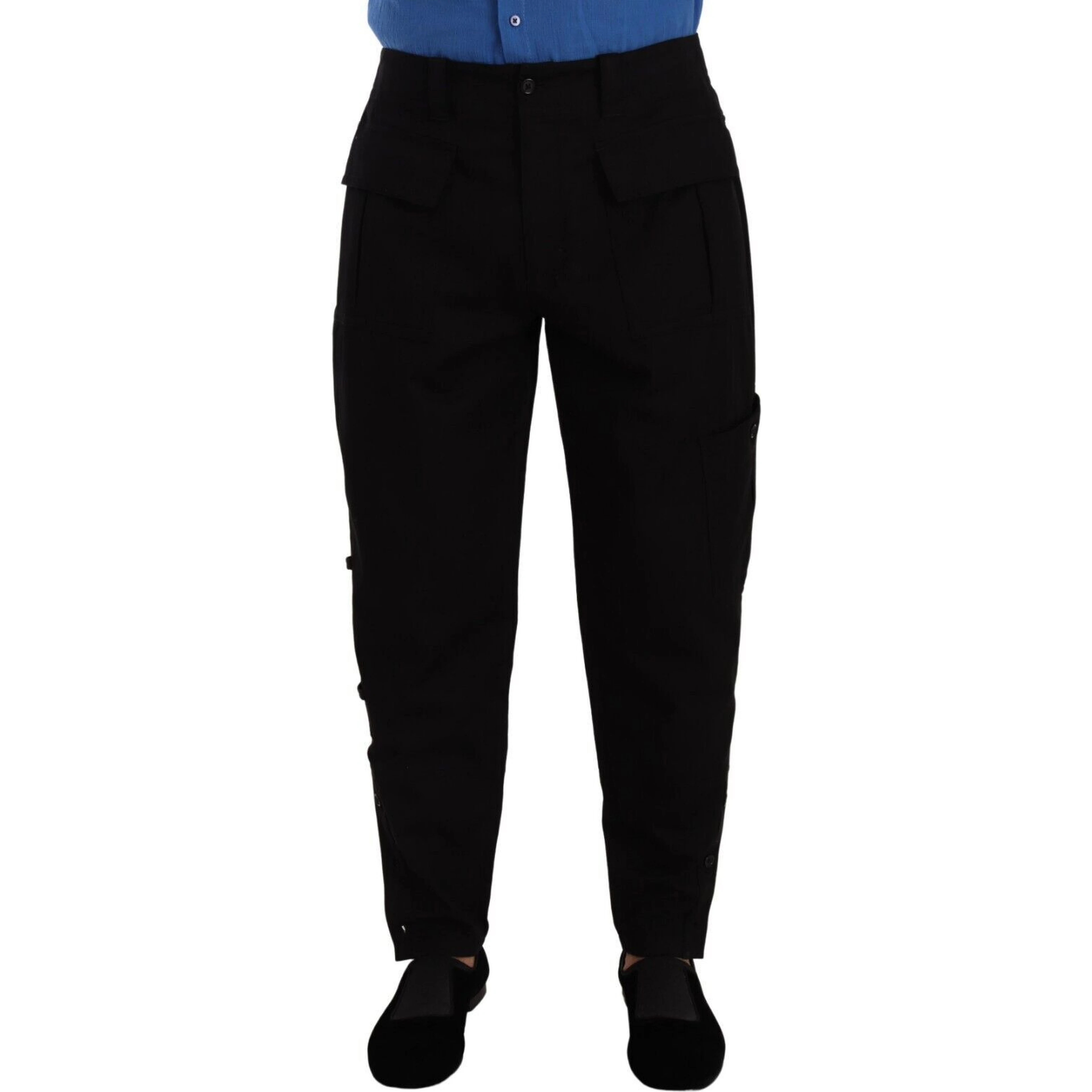 Black Cotton Stretch Tapered Cargo Pants