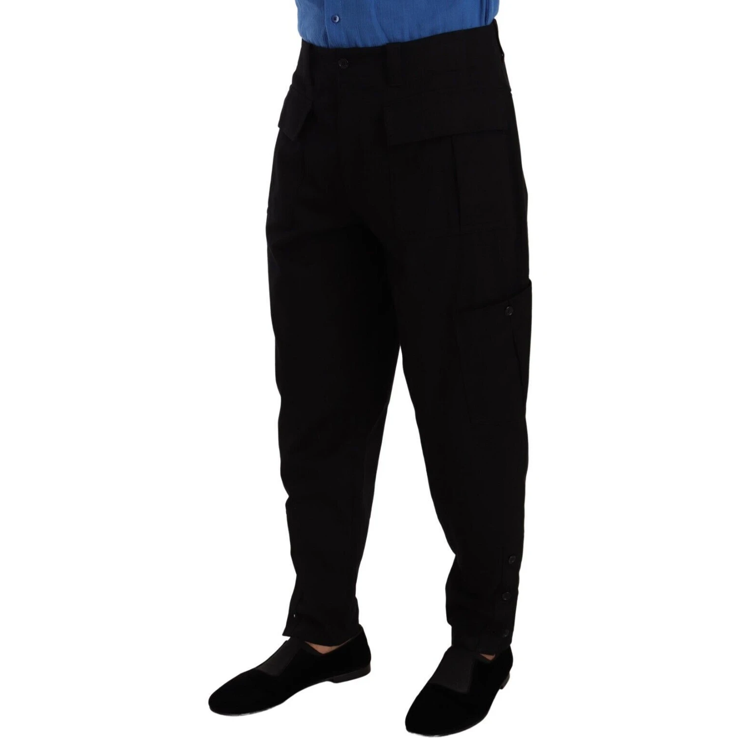 Black Cotton Stretch Tapered Cargo Pants
