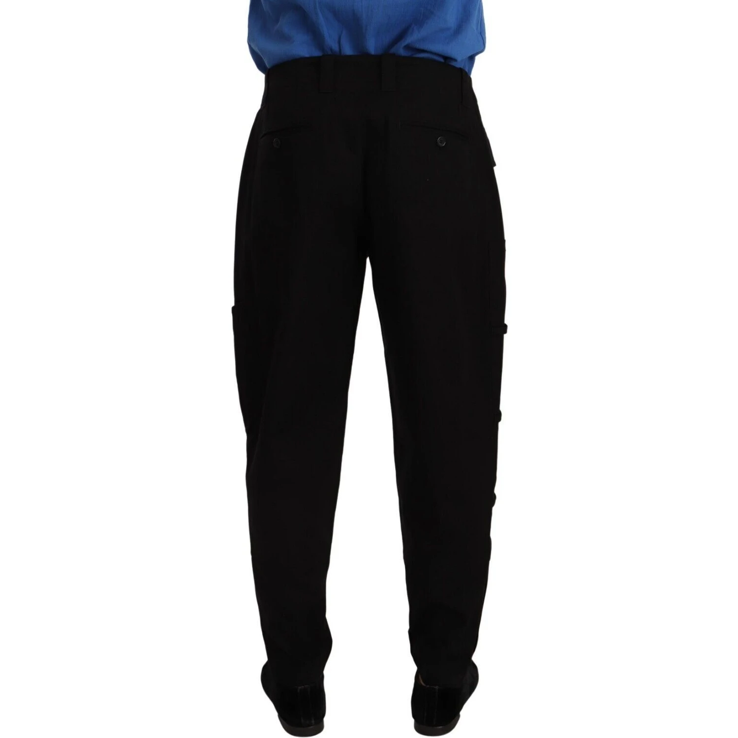 Black Cotton Stretch Tapered Cargo Pants