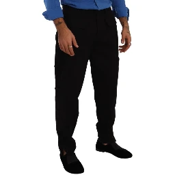 Black Cotton Stretch Tapered Cargo Pants
