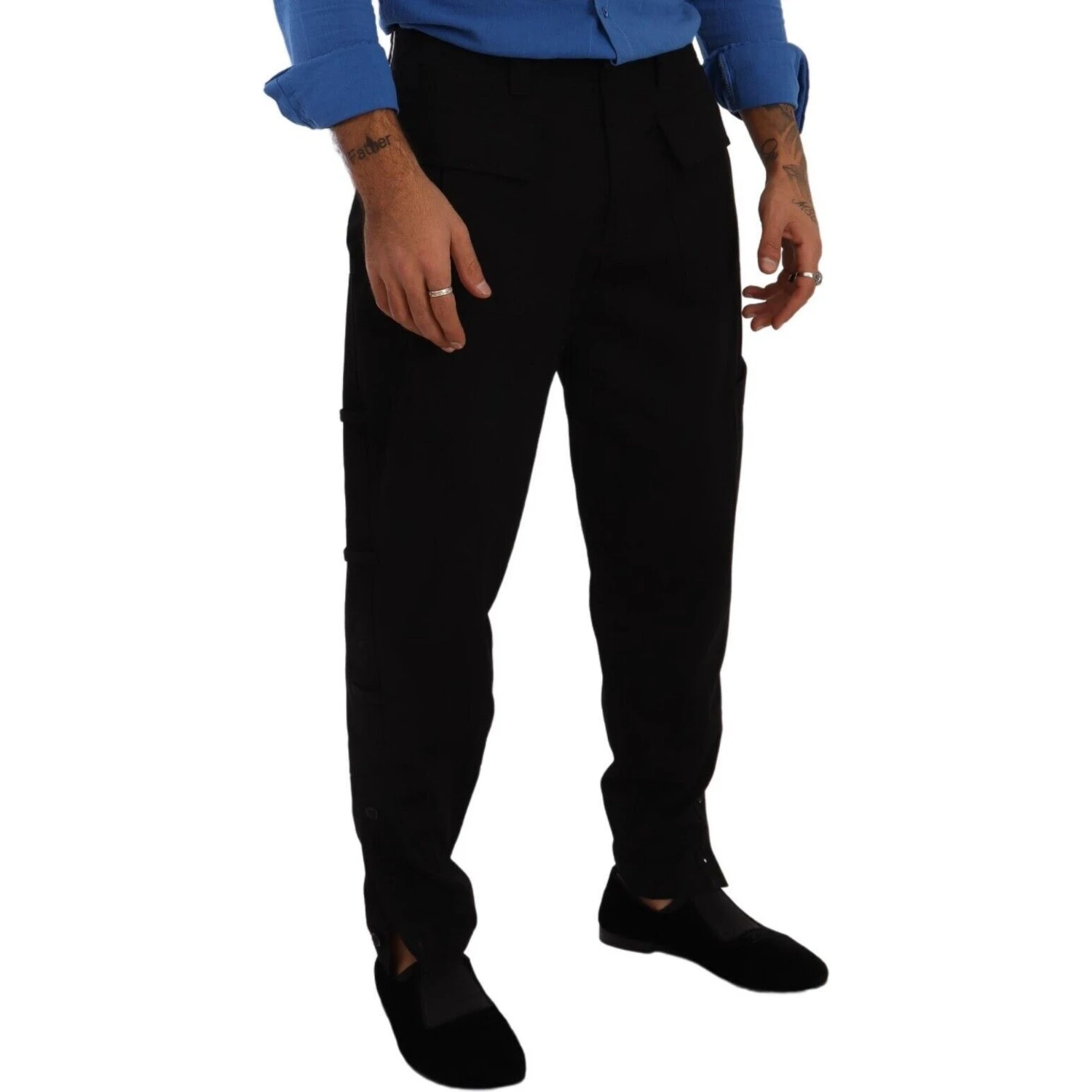 Black Cotton Stretch Tapered Cargo Pants