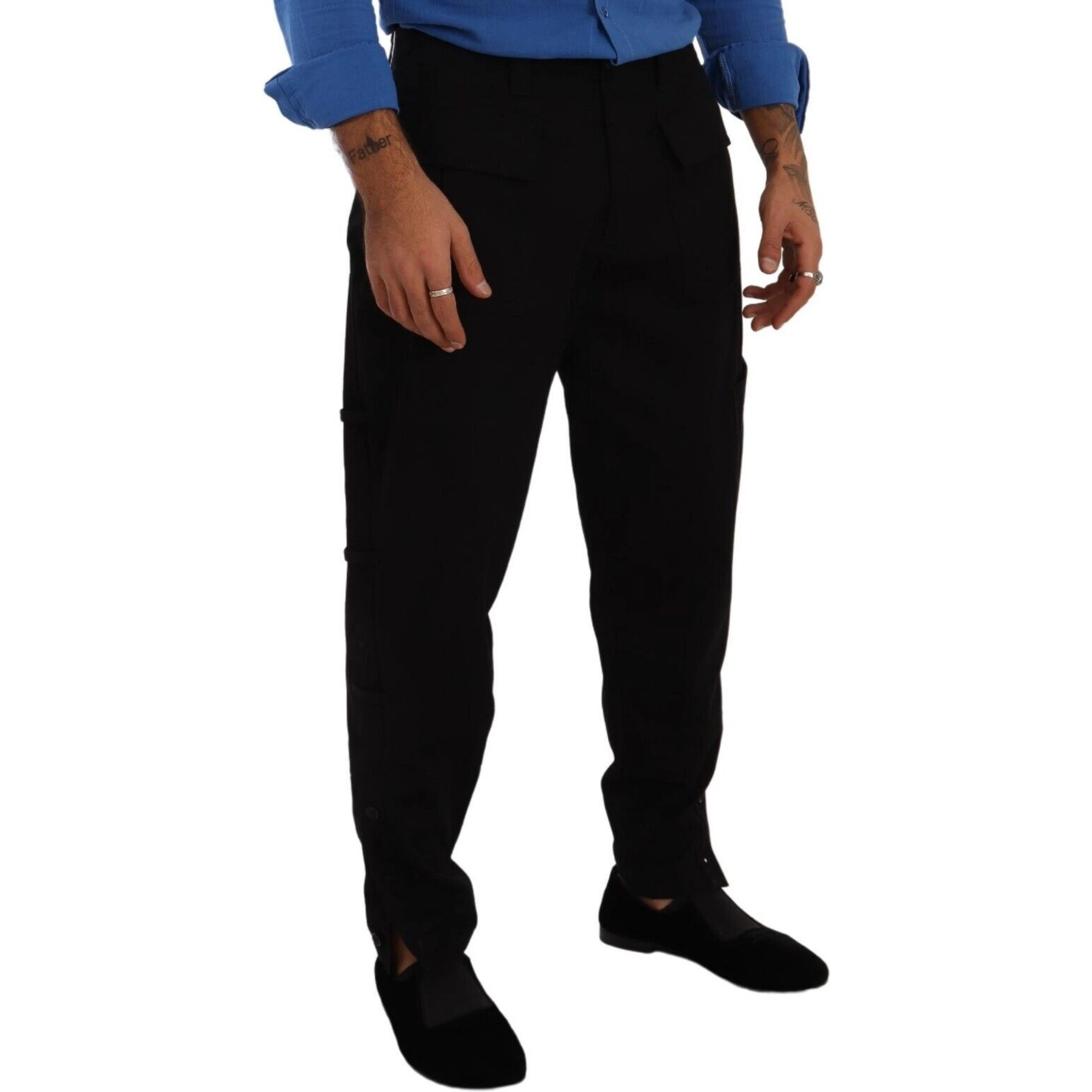 Black Cotton Stretch Tapered Cargo Pants