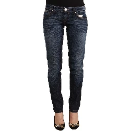 Blue Washed Cotton Low Waist Skinny Denim Jeans