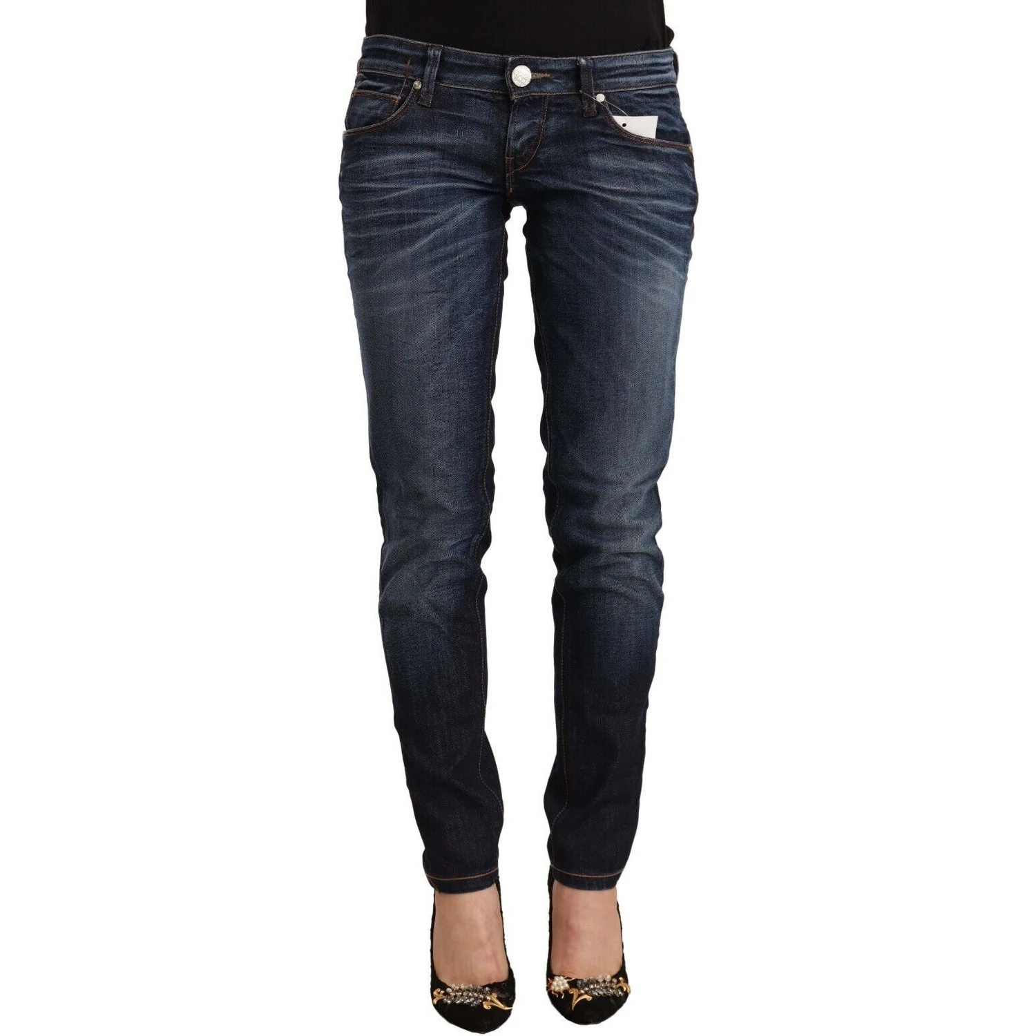 Blue Washed Cotton Low Waist Skinny Denim Jeans