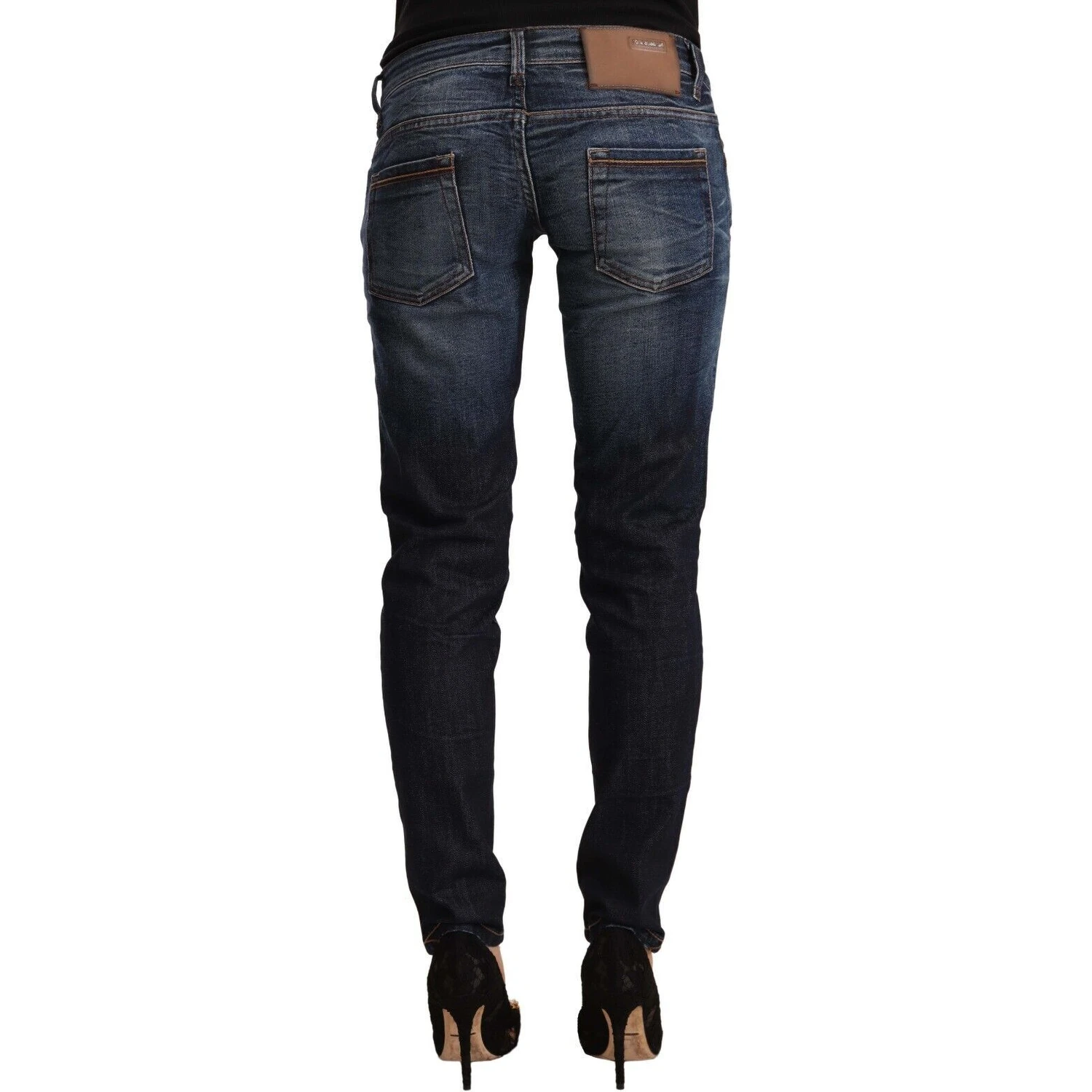 Blue Washed Cotton Low Waist Skinny Denim Jeans