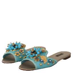Blue Crystal Exotic Leather Blue Crystal Sandals