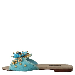 Blue Crystal Exotic Leather Blue Crystal Sandals