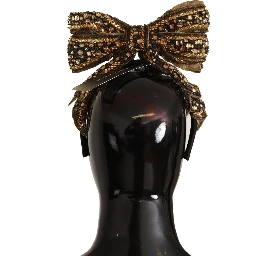 Gold Crystal Beaded Sequined Silk Bow Headband Diadem