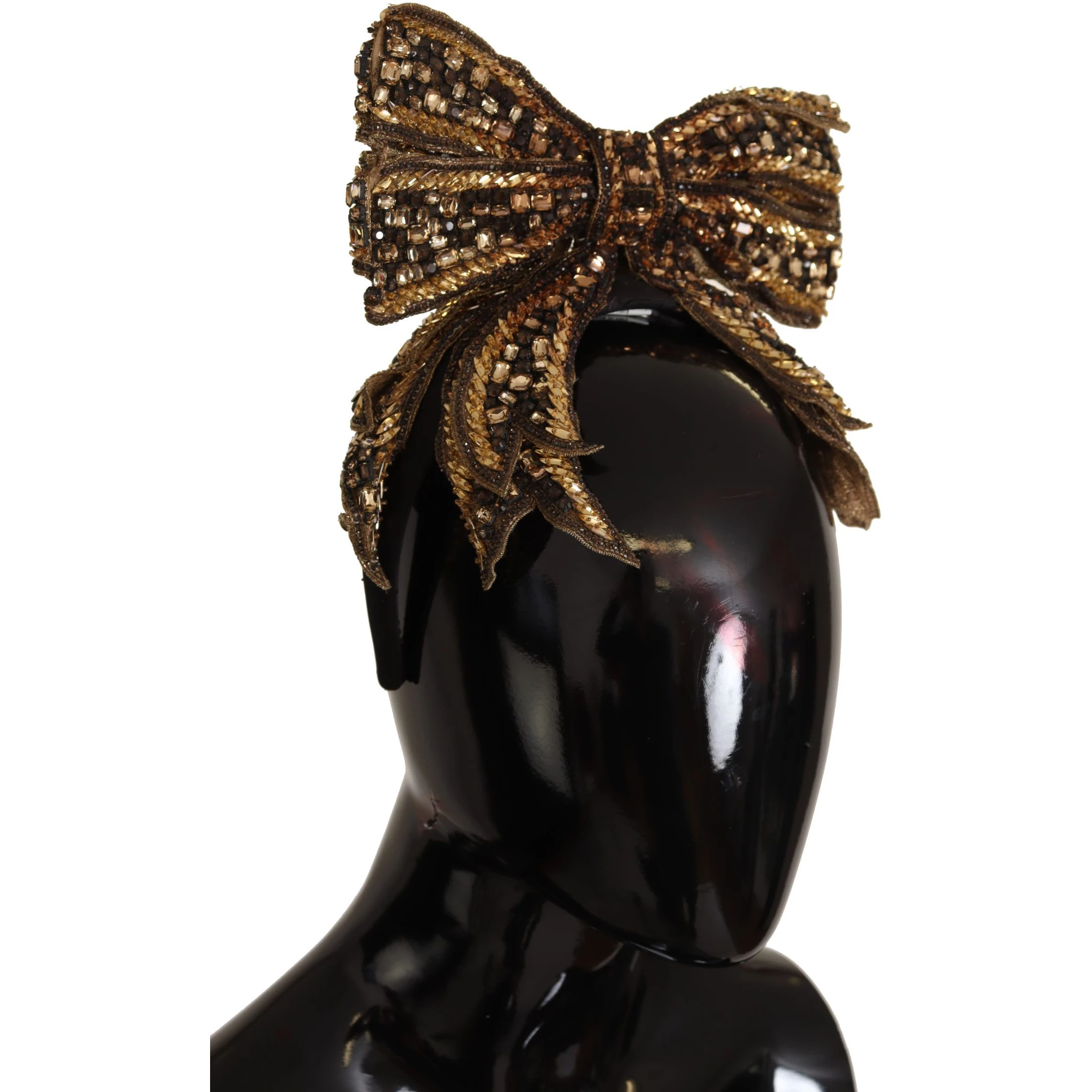 Gold Crystal Beaded Sequined Silk Bow Headband Diadem