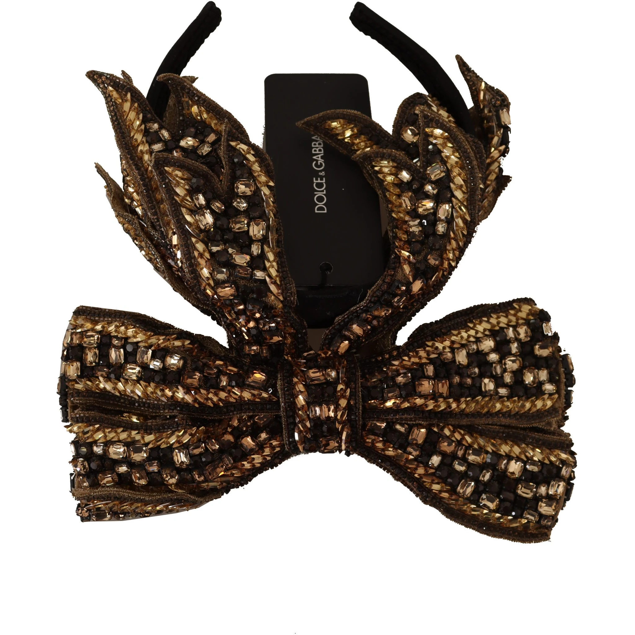 Gold Crystal Beaded Sequined Silk Bow Headband Diadem