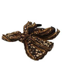 Gold Crystal Beaded Sequined Silk Bow Headband Diadem