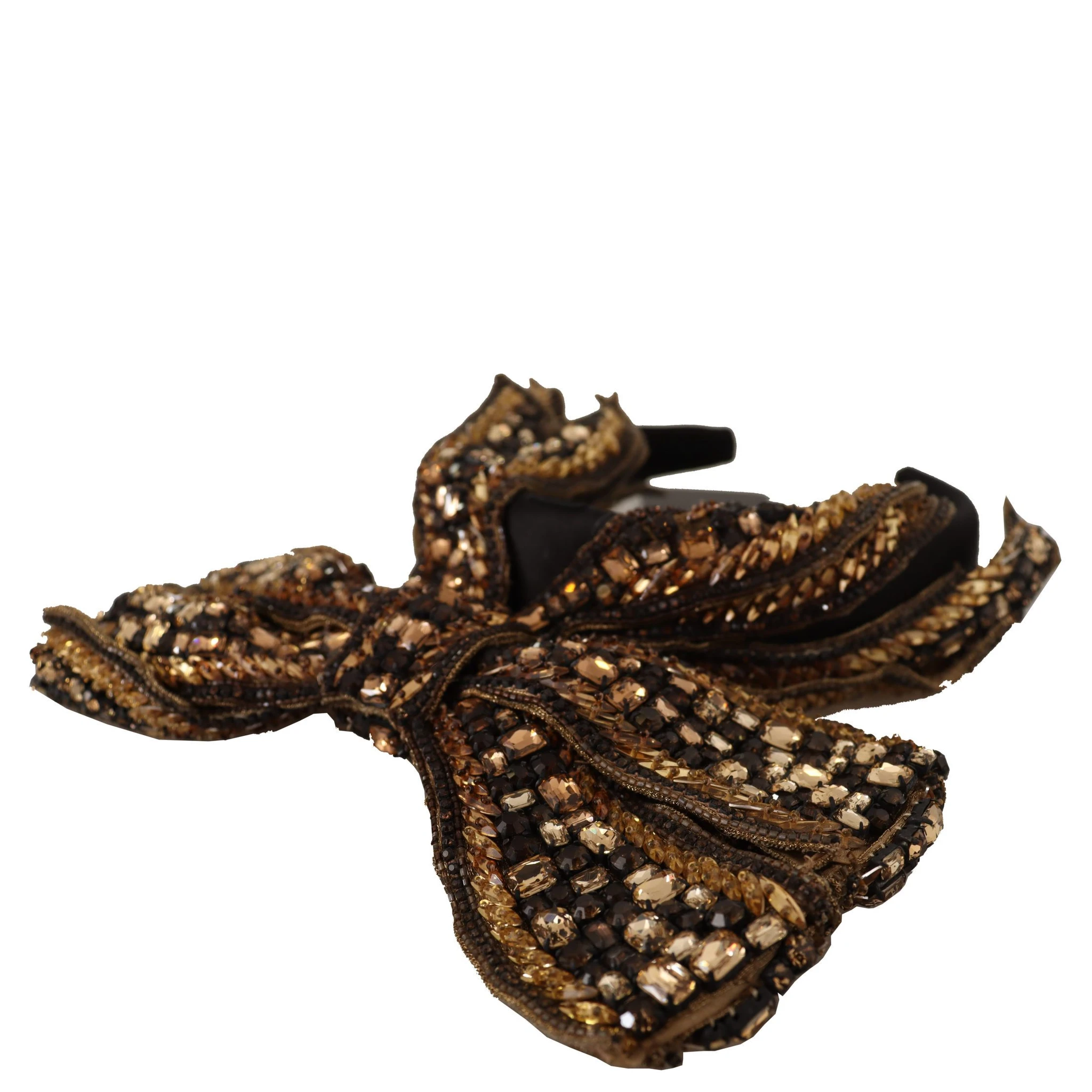 Gold Crystal Beaded Sequined Silk Bow Headband Diadem