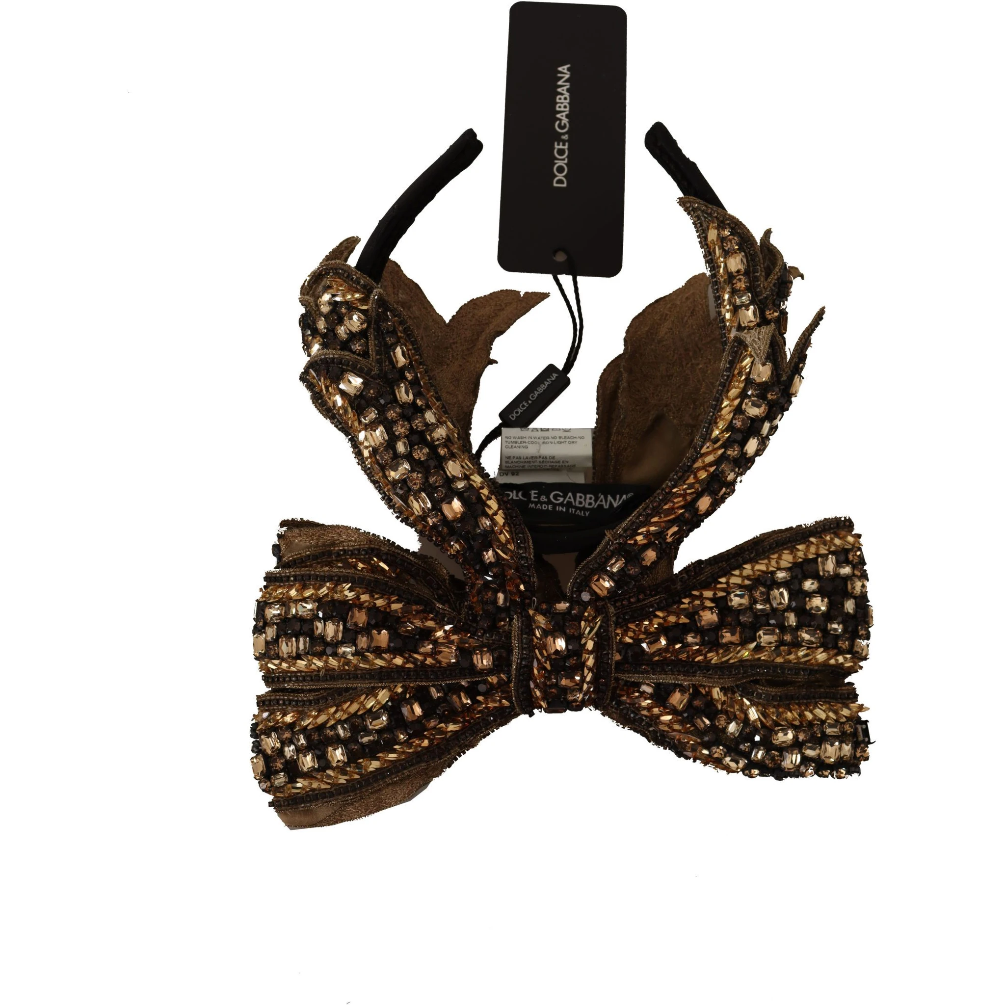 Gold Crystal Beaded Sequined Silk Bow Headband Diadem